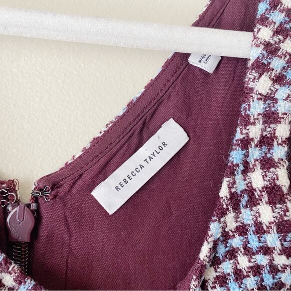 Rebecca Taylor | Techy Houndstooth Shift Mini Dress Wool Maroon White Size 4 - Picture 7 of 8